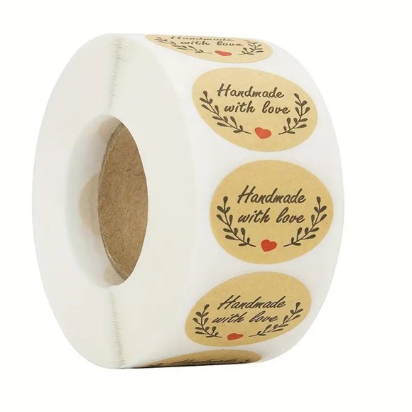 NEW 500pcs/roll Handmade With Love Stickers - Light Brown Kraft Stickers - Picture 3 of 5